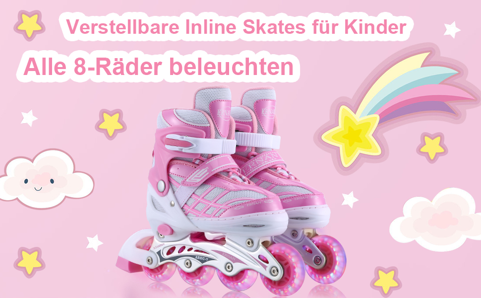 Дитячі ролики Kinder для дівчаток, регульовані на 4 розміри, світлові колеса, рожеві (EU28-32)