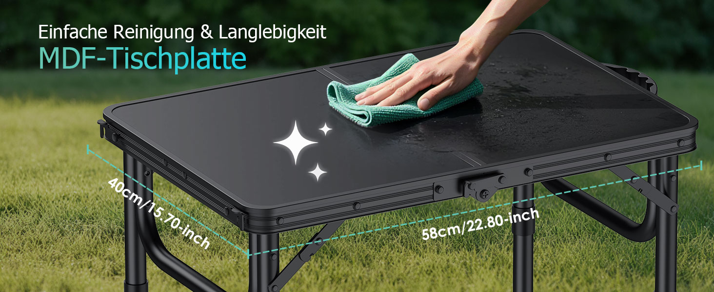 VINTEAM Стіл для пікніка та кемпінгу, регульована висота, складаний, 58x40 см