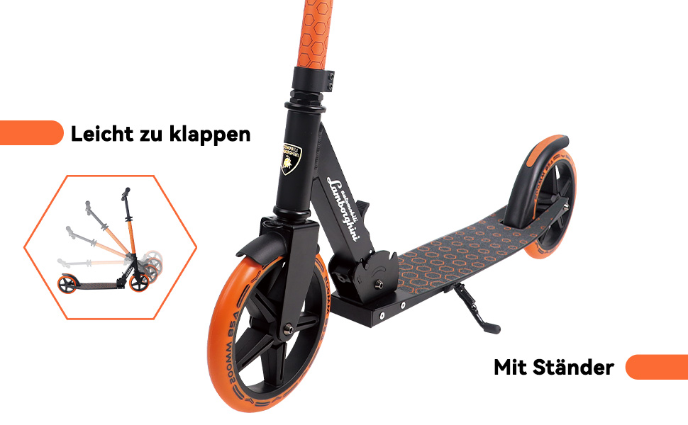 Самокат трюковий Lamborghini CityRoller складаний, регульований, для дорослих та дітей до 100 кг, помаранчевий