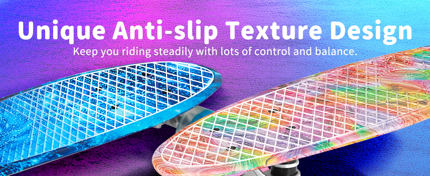 Скейтборд BELEEV 22 дюйми Mini Cruiser з LED колесами та T-Tool, для дітей, підлітків, дорослих, Galaxy Blue