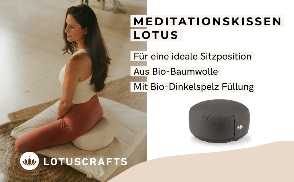 Подушка для медитації Lotuscrafts для йоги Подушка для медитації кругла LOTUS - Висота сидіння 15см - Чохол з бавовни, який можна прати - Подушка для сидіння Yoga з наповнювачем зі спельти - Сертифікат GOTS - З вишивкою Indigo Dust