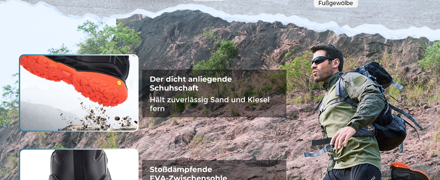 Черевики для хайкінгу FitVille для чоловіків, широкі, трекінгові, slip-on, outdoor, дихаючі, для ходьби, з антиковзкою підошвою, вільні кросівки (45 EU X-широкі, чорно-помаранчеві)