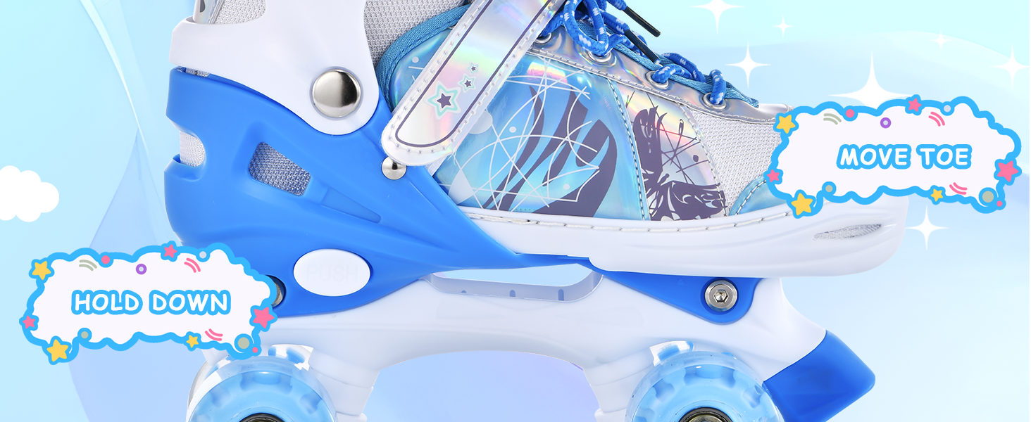 Роликові ковзани TOMSHOO для дівчаток, дитячі ролики з LED-підсвіткою, регульовані, для початківців, подарунок (блакитні, розмір L (37-39 EU))