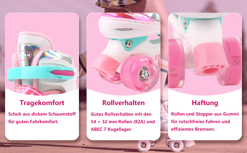 Дитячі ролики Ceestyle Verstellbare з регульованим розміром, світлові колеса, для хлопчиків та дівчаток, розмір 27-37 (4 розміри), рожеві
