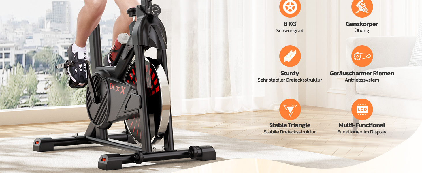 Велотренажер Dripex: стабільний, комфортний, з тримачем для планшету, до 150 кг, для дому