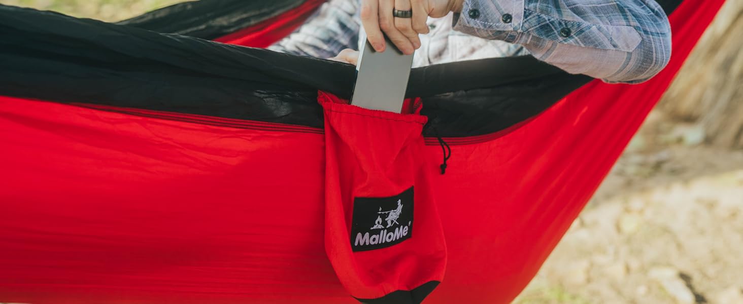 Подвійна гамак MalloMe (300 x 200 см) для кемпінгу та відпочинку на природі - 2 особи, дихаючий, водонепроникний, нейлон, з карабінами