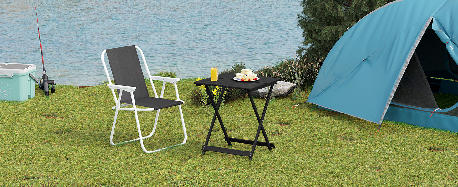 Складаний столик Woltu з алюмінію для дачі, балкону та саду, 50.5x47x59.5 см, чорний