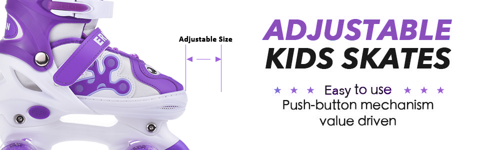 Роликові ковзани ERAN для дітей та дорослих, регульовані, світлодіодні, комфортні, ідеальні для початківців та подарунок на свята, фіолетовий колір