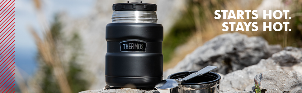 Термос STAINLESS KING для їжі чорний матовий 0,47л - нержавіюча сталь, герметичний, зберігає тепло 9 годин та холод 14 годин, з відкидним ложкою, BPA-free