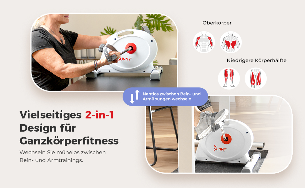 Магнітний міні-велотренажер Sunny Health & Fitness Smart — компактний педальний тренажер під стіл для літніх людей та кардіо-тренувань вдома (Білий)