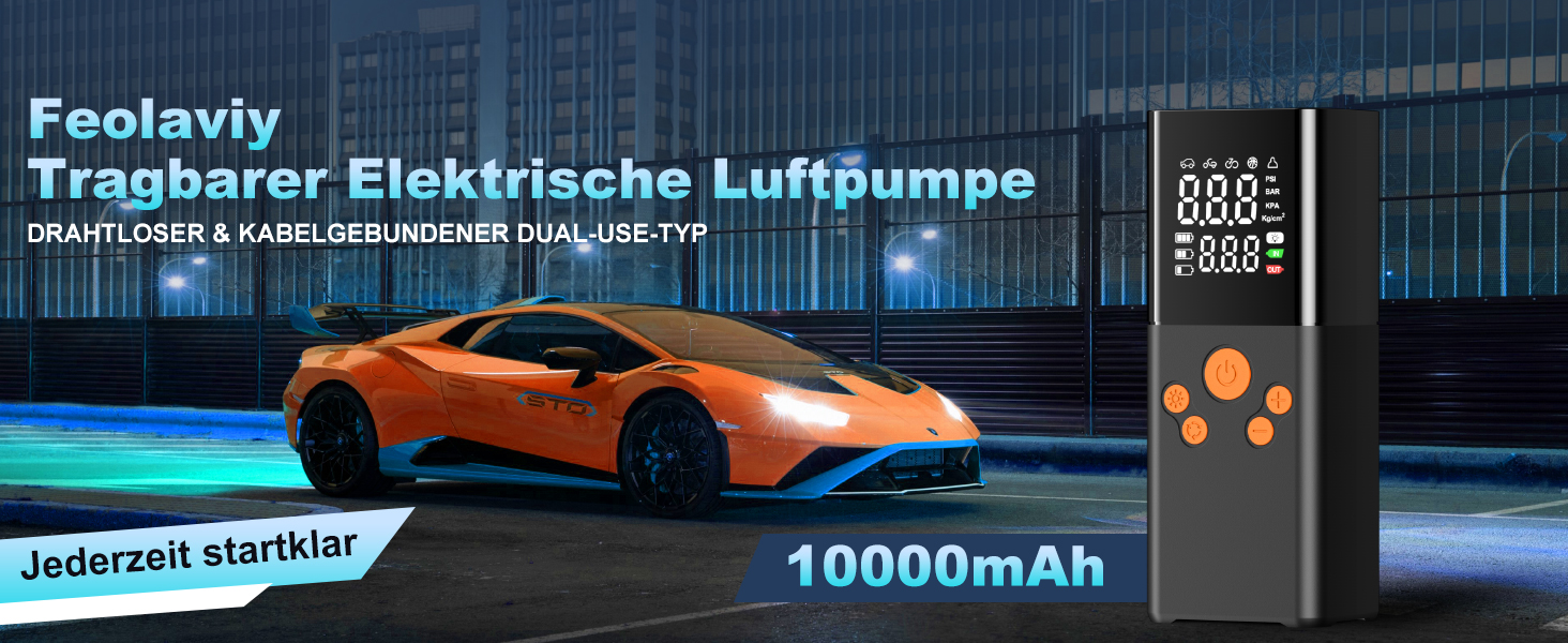 Електричний акумуляторний компресор-насос 150PSI 10000mAh з LCD-дисплеєм, портативний насос для шин і матраців