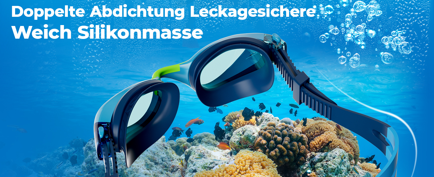 Дитячі окуляри для плавання Schwimmbrille: захист від УФ-променів та запобігання запотіванню, водонепроникні, для хлопчиків та дівчаток 6-14 років, сині + темно-сині