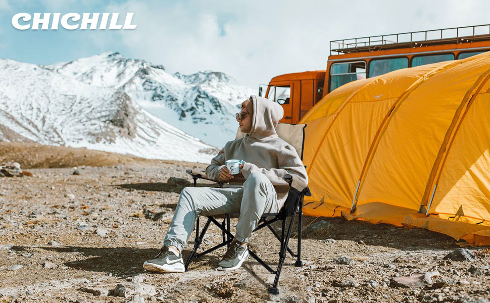 Крісло для кемпінгу Chichill, розкладне, велике, регульоване, висока спинка, люкс, для риболовлі, для людей з надмірною вагою, до 180 кг, сіре