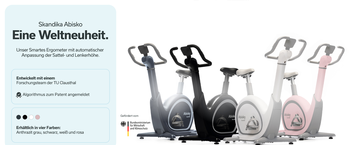 Skandika Ergometer Abisko Рожевий: Електричний велотренажер з EMS-опором, керуванням через додаток, автоматичним регулюванням сидіння та керма, 36 рівнів опору | Для дому