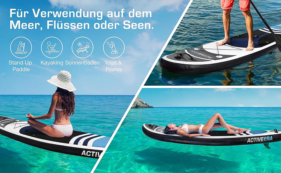 Надувне SUP-борд Active Era Stand Up Paddle Board з сидінням, комплект з регульованим веслом, насосом, рюкзаком та кріпленням для камери, 6 дюймів, 320x78x15 см, до 130 кг, блакитний