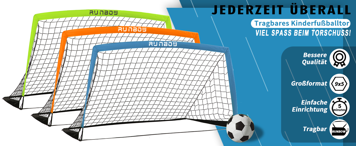 Ворота для футболу RUNBOW для дітей, портативні, для двору, дитяче тренування, з сумкою, 2.7 x 1.5 м (Сіро-блакитний)