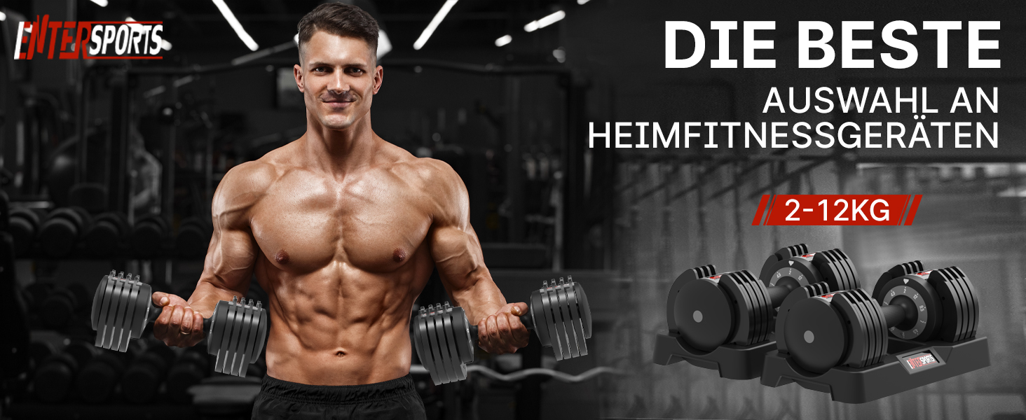 Регульовані гантелі EnterSports 12/18/27 кг з неслизькими ручками - для дому, офісу, фітнес-залу