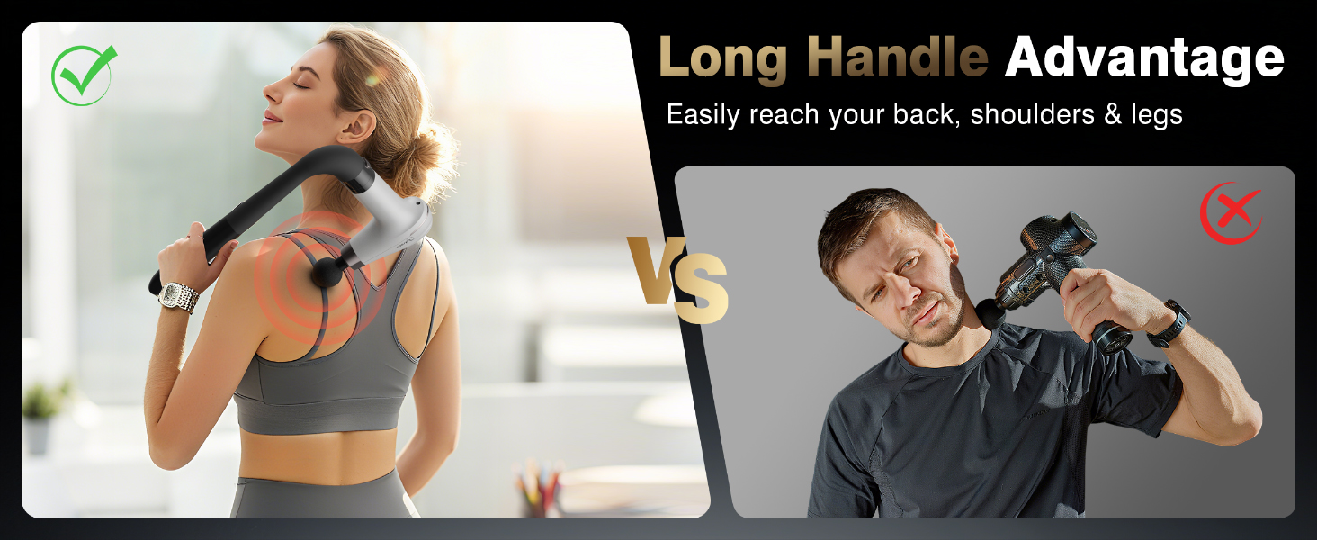 Масажер для тіла Cotsoco з подовженим насадженням, масажний пістолет для спини з 4 насадками та 6 рівнями швидкості, подарунок для чоловіків та жінок, чорний