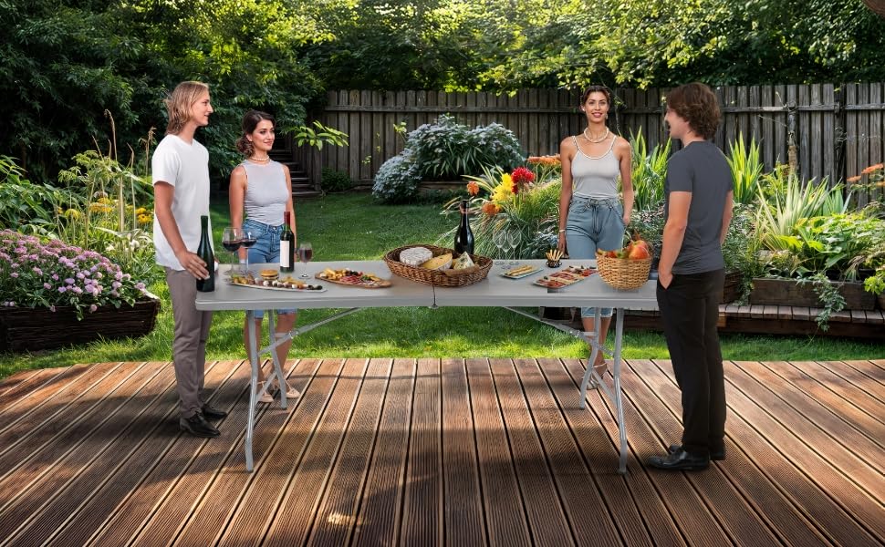 Складаний садовий стіл Arebos Buffettisch 182x74x74 см | Стіл для вечірки, відпочинку, кемпінгу | 8 осіб | Антрацит