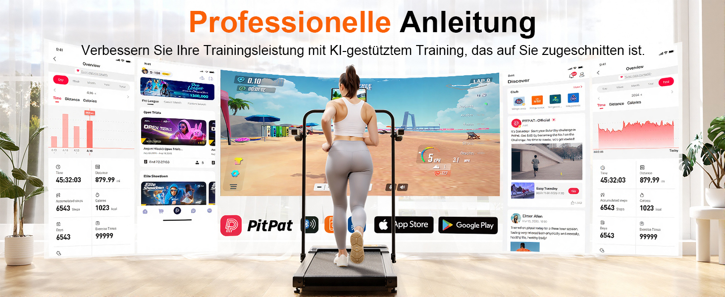 Біговий килимок Superun з нахилом 6% – бігове полотно для дому 2.5 PS з додатком та пультом дистанційного керування – біговий стіл max 136 кг з мульти-режимом та тренувальними курсами 110 см. Чорний