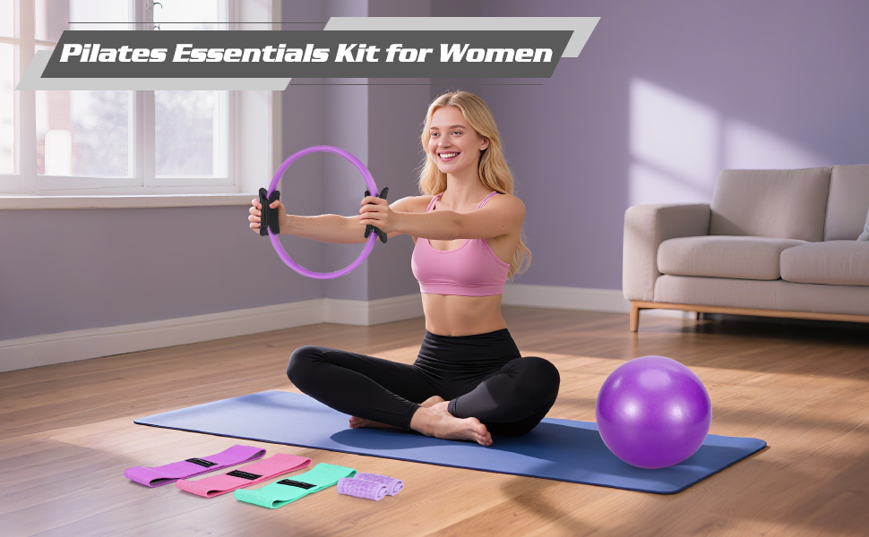 Набір для пілатесу: фітнес-кільце, фітбол та аксесуари для дому. Ідеальний набір для жінок, розтяжки та фітнесу
