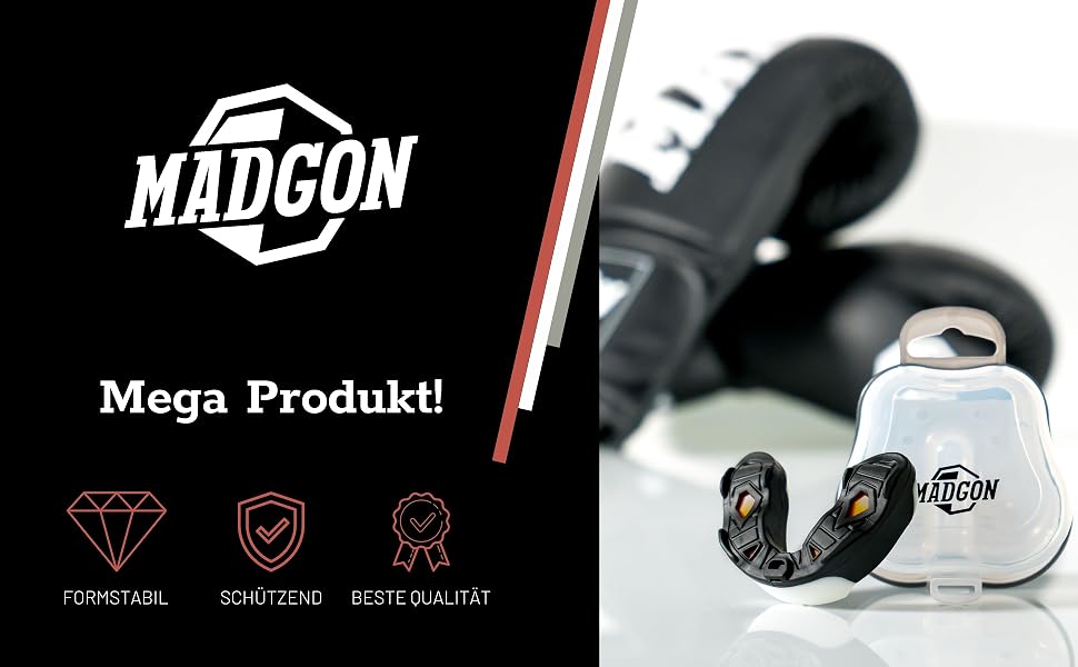 Капа для боксу MADGON Premium – захист зубів для MMA, боксу, кікбоксингу, хокею, футболу. Чорно-біла, з кейсом