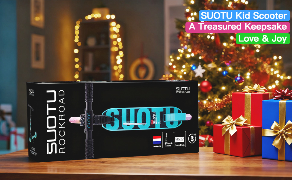 Самокат дитячий SUOTU з колесами 145 мм, до 100 кг, світлодіоди, складаний, регульована висота, для хлопчиків та дівчаток, алюмінієвий (Чорно-синій)