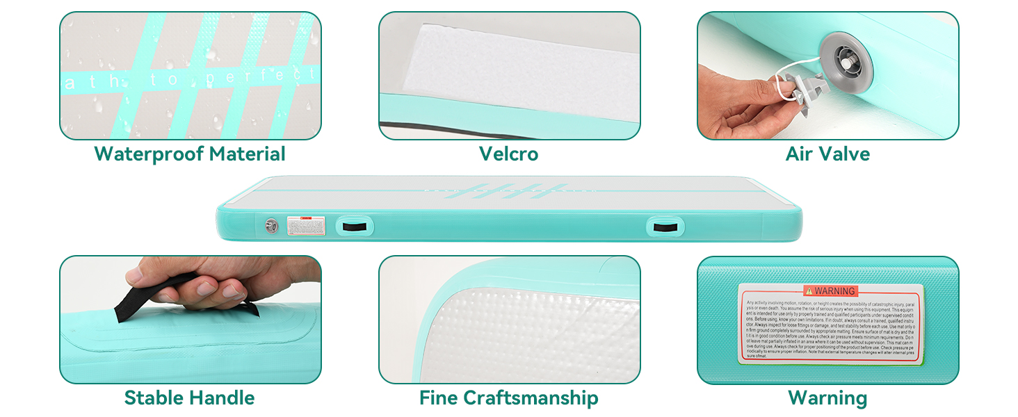 Накидка-матрац для гімнастики DWVO Air Matte Track, 4м, з повітряним насосом, зелений, з карбоновими боковинами