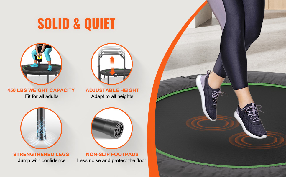 Міні-батут VEVOR 132 см для фітнесу та рекреації з регульованою ручкою та 40 пружинами