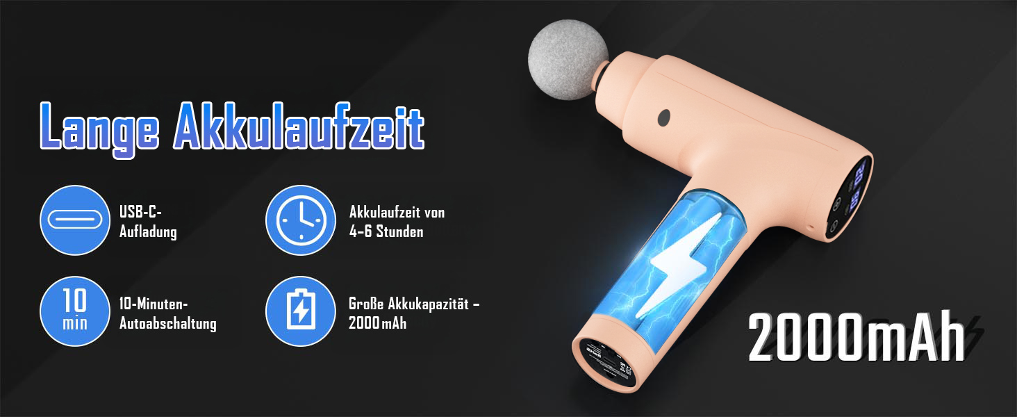 Масажер для м'язів з підігрівом, електричний масажний пістолет з LED-екраном, 20 швидкостей, 10 насадок, сумка, тихий (рожевий)