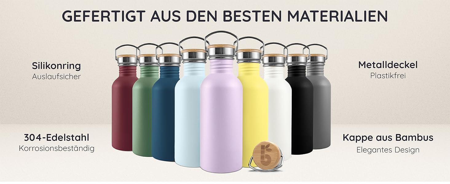 Водафлянка Bambaw з нержавіючої сталі, 1 л | Багаторазова еко-пляшка | Для кемпінгу та походів | Без пластику | Спортивна пляшка, 1000 мл, срібна