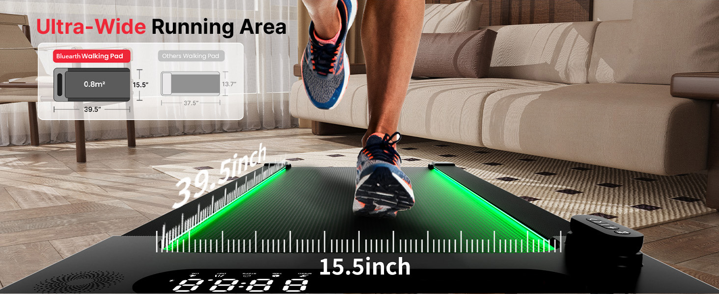 Bluearth Walking Pad - Бігова доріжка для ходьби з автоматичним нахилом 10%, для дому та офісу, з додатком, підтримкою Live-курсів, до 150 кг, 2.5 к.с., чорна