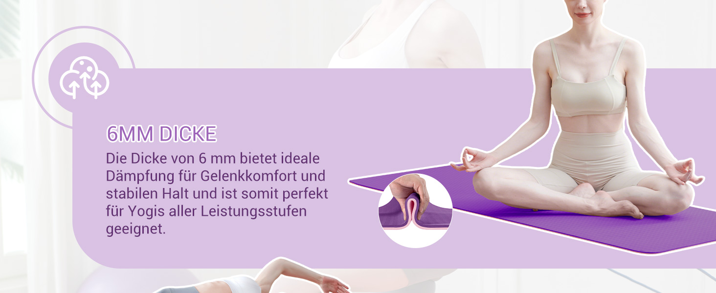 Йога мат для жінок Good Nite: неслизька поверхня, товщина 6 мм, 183x61 см, сірий/чорний, з ручкою для перенесення, TPE, для йоги, пілатесу, фітнесу