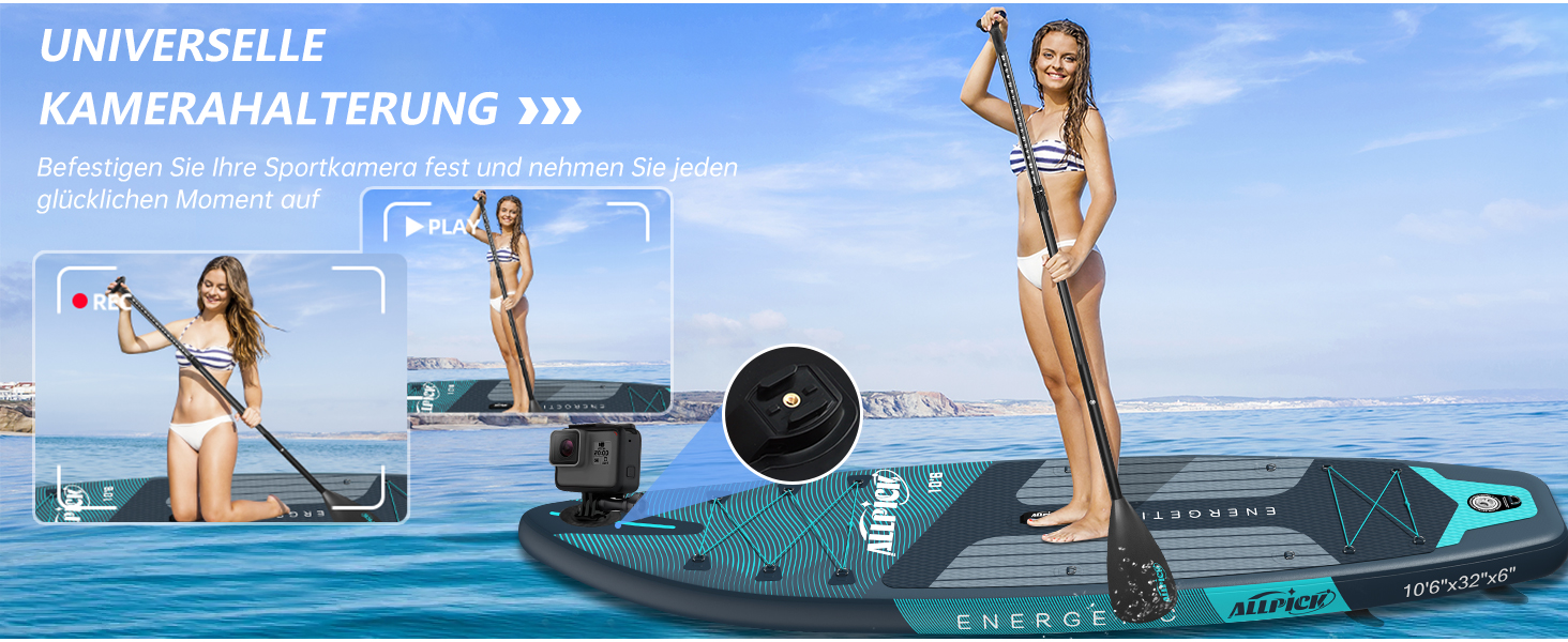 Надувний SUP Борд ALLPICK Premium: Комплект для SUP-бордингу з аксесуарами, тримачем для камери, регульованим веслом, 180 кг, преміум-зелений