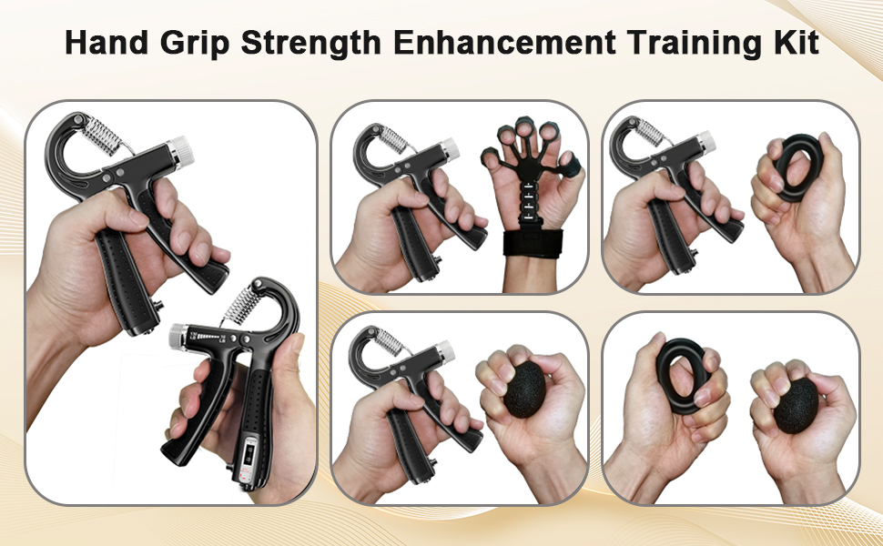 Набір для тренування рук Aurivee (6 шт.) - тренажер сили хвата, п'ятипальцевий тренажер, кільце для тренувань та м'яч для зняття стресу з сумкою