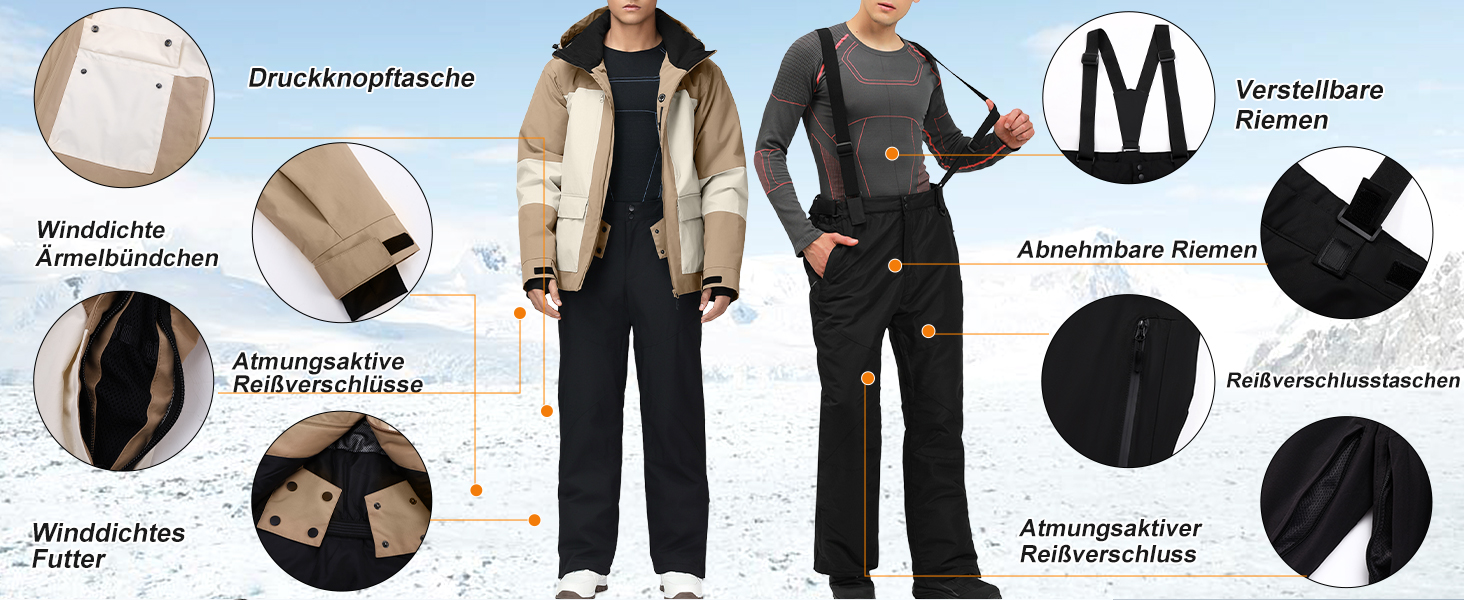 Чоловічий комплект гірськолижний HOTIAN: куртка та штани, водонепроникний, дихаючий, з капюшоном. Ідеально для сноуборду та катання на лижах. Розміри L, LGR+BK