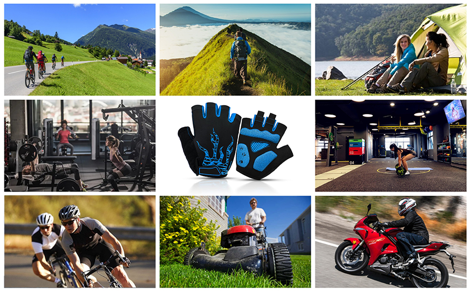 Велосипедні рукавички для чоловіків та жінок літні, для гірського велосипеда, шосе, піших прогулянок та альпінізму (блакитні, XL)