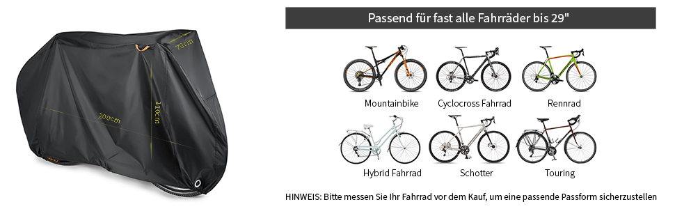 Чохол для велосипеда BEEWAY 200 x 110 x 70 см – Водонепроникний та вітростійкий, захист від сонця, для велосипедів до 29 дюймів, XXL, чорний/срібний