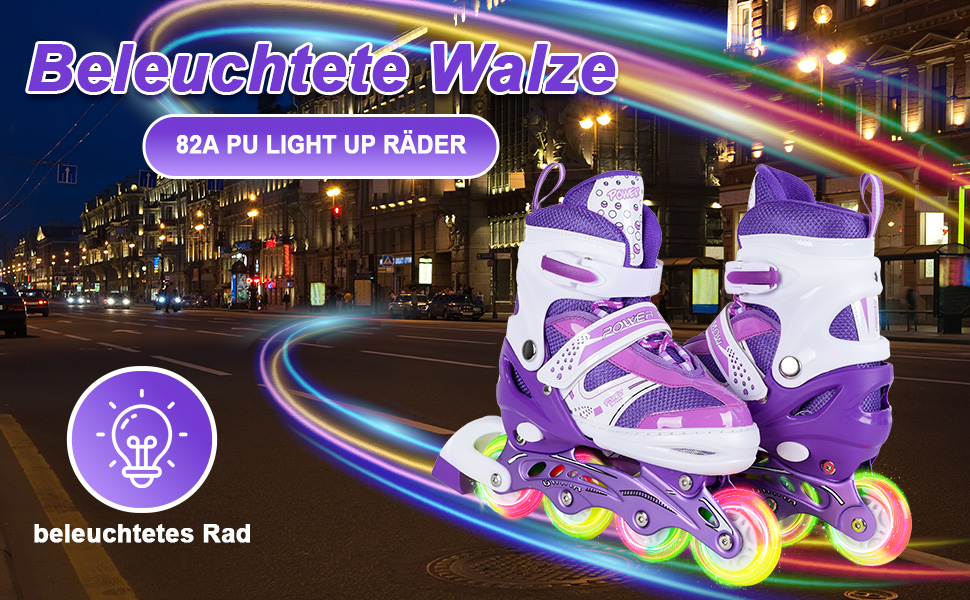 Дитячі ролики JIFAR Inliner з регулюванням розміру та підсвічуванням, розміри 30-33, 34-37, фіолетовий колір