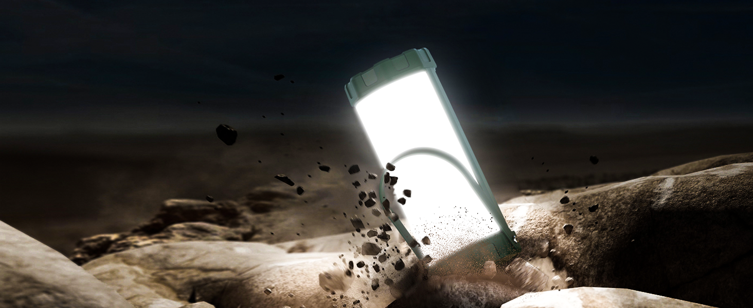 Ліхтар для кемпінгу Glocusent: 1200lm, водонепроникний IP68, 80 годин роботи, 5 режимів, SOS, з гумовим захистом та шнурком, сірий