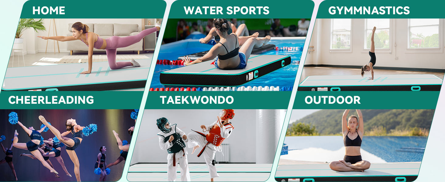 3M DWVO Air Matte Track - Гімнастичний надувний мат для гімнастики, йоги, фітнесу, тренувань, 10 см, зелений