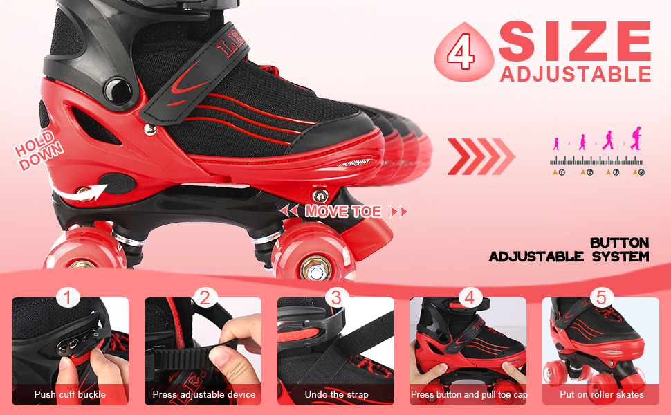 Дитячі ролики для катання: регульовані, зі світловими колесами, чорно-червоні (32-36 EU)