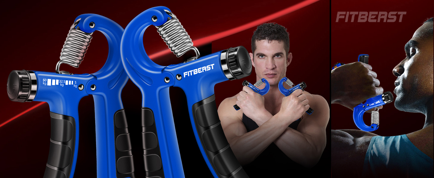 FitBeast Набір для тренування рук (5 шт.): підручник для підручників, фінгердехнер, м'яч для хвата та м'яч для зняття стресу, темно-синій