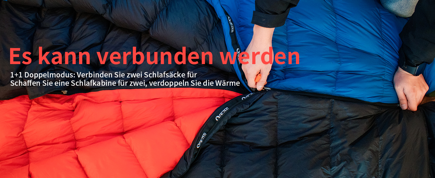 Спальний мішок для дорослих та дітей, зимовий, легкий, Outdoor 8°C ~ -30°C, для кемпінгу та альпінізму, 650 FP гусячий пух, 500г, чорний