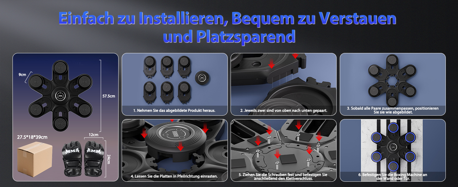 Музична боксерська машина з LED-підсвіткою та Bluetooth, 3 рівня регулювання розміру, 9 режимів швидкості та тренувань, лічильник ударів, для дорослих та дітей