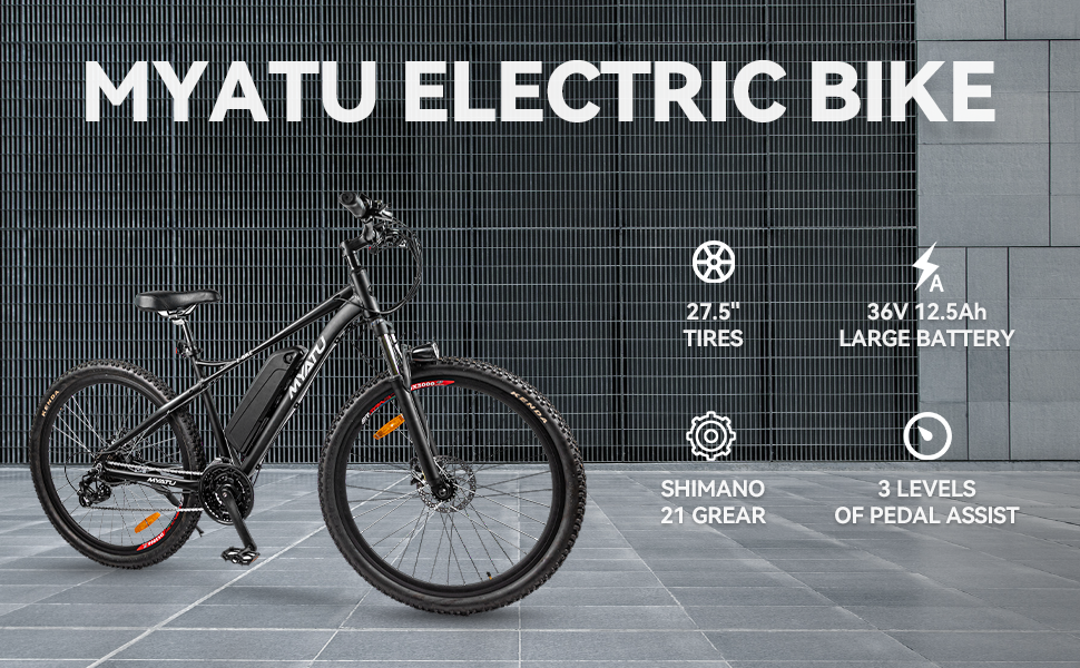 Велосипед MYATU E-Mountain 27,5 250W 48V Shimano 21-шв, чорний