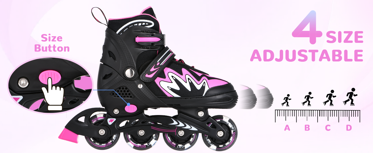 Роликові ковзани TOMSHOO з регульованим розміром, LED-колесами, для дітей та дорослих (рожеві, L (37-39 EU))