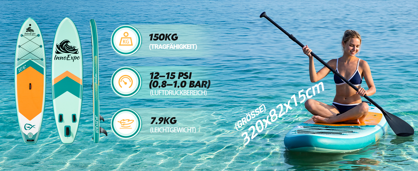 SUP-дошка InnoExpo надувна з повним комплектом аксесуарів, м'ятна 320x82x15 см, для підлітків та дорослих