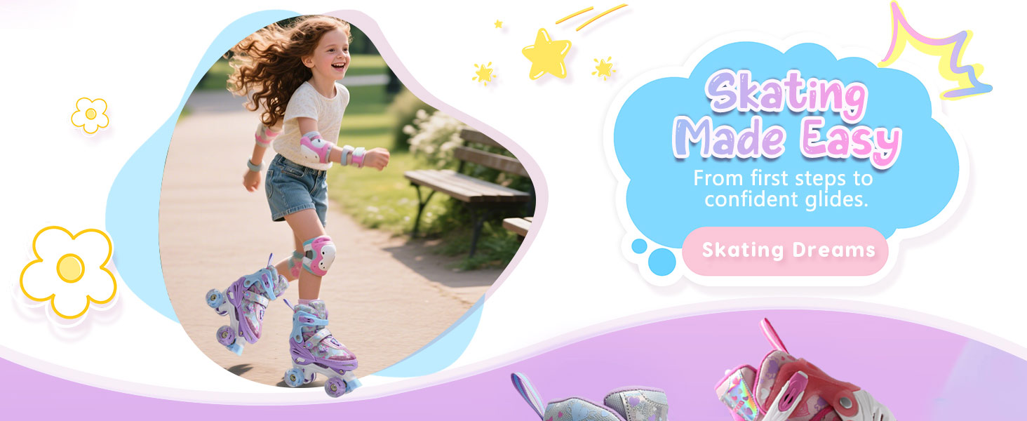 Дитячі ролики для дівчаток з блискучими сердечками та світлодіодними колесами, 4-разове регулювання, ролики для дітей-початківців, ідеальний подарунок на день народження або Різдво, фіолетовий колір