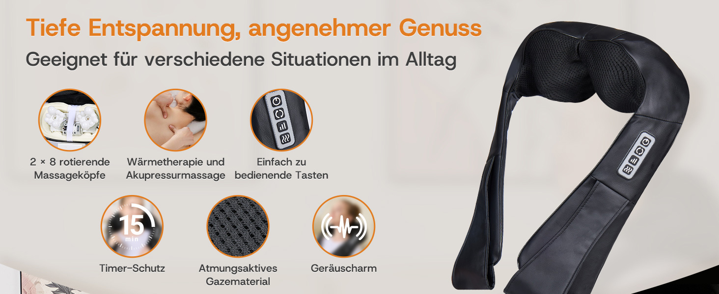 Масажер для глибокого розслаблення м'язів шиї, спини та плечей. Електричний масажер Shiatsu з термофункцією для дому, офісу та авто. Зняття м'язового болю. Чорний колір.